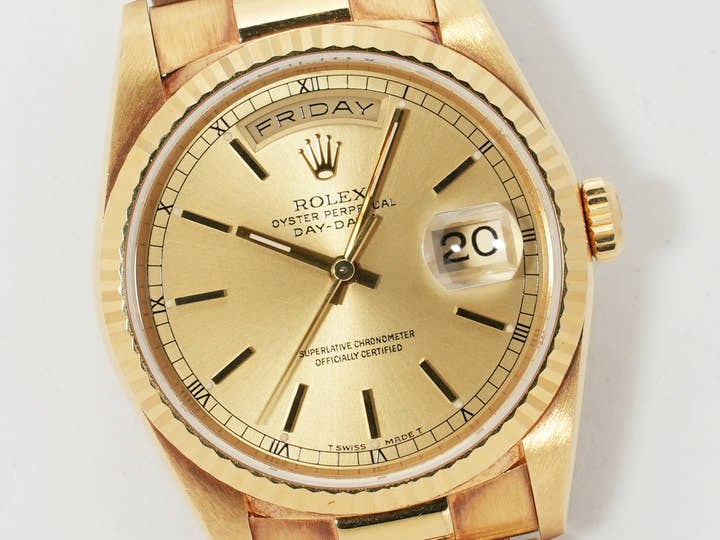 Pre-owned Rolex Day-Date 36 Ref. 18238 Yellow Gold with Champagne Gold Dial (kcrefwof)