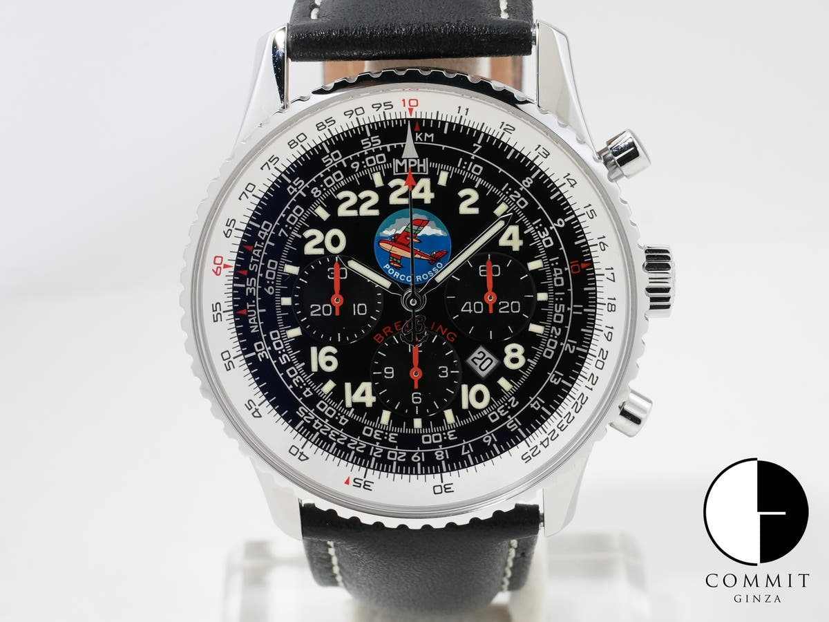 Breitling Navitimer Cosmonaut Flyback Porco Rosso Ref. A22322 Stainless Steel Black Dial Pre-owned s764x6ey
