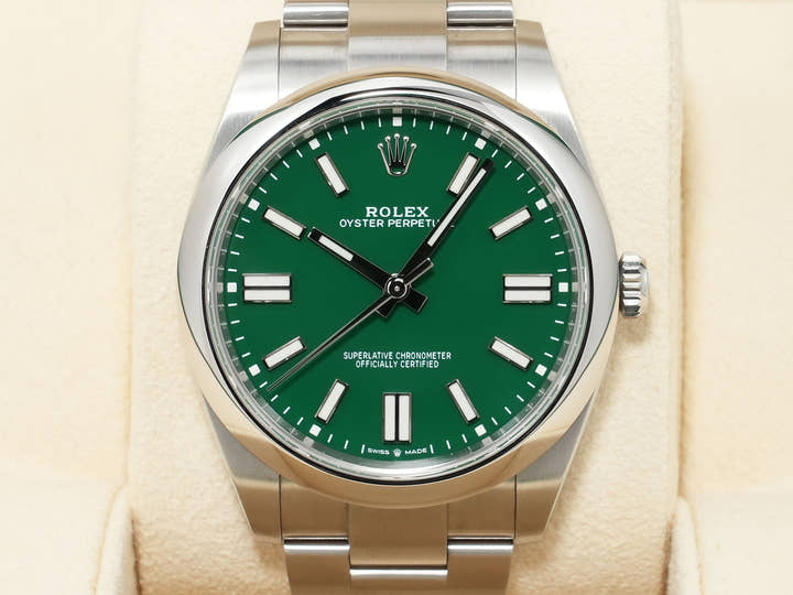 ロレックス オイスターパーペチュアル41 Ref.124300 ステンレススチール グリーン文字盤 美品 iqdmq839