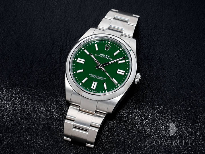 ロレックス オイスターパーペチュアル41 Ref.124300 ステンレススチール グリーン文字盤 美品 iqdmq839