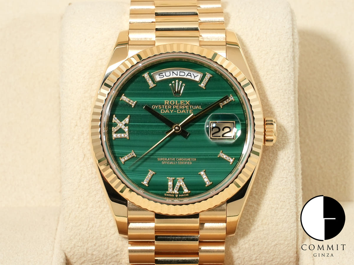 ロレックス デイデイト36 Ref.128238 イエローゴールド マラカイト文字盤 中古 cv863k8i