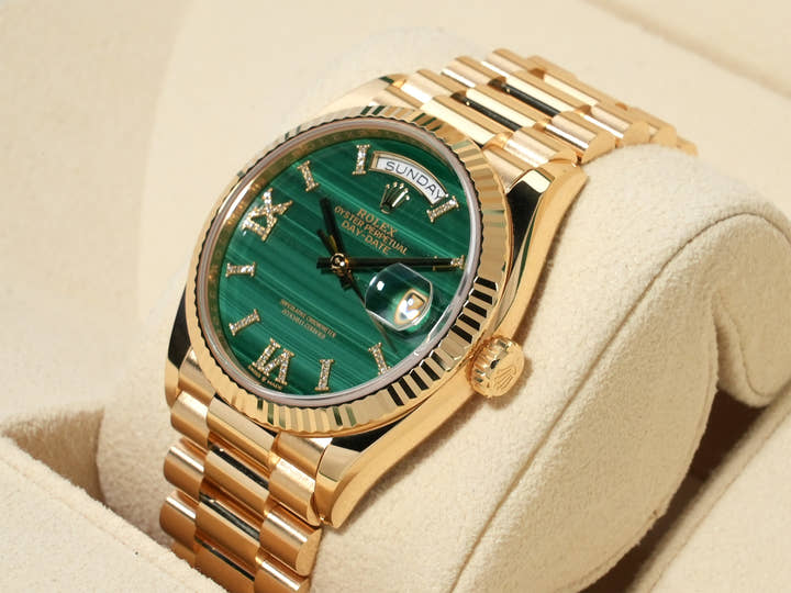 ロレックス デイデイト36 Ref.128238 イエローゴールド マラカイト文字盤 中古 cv863k8i