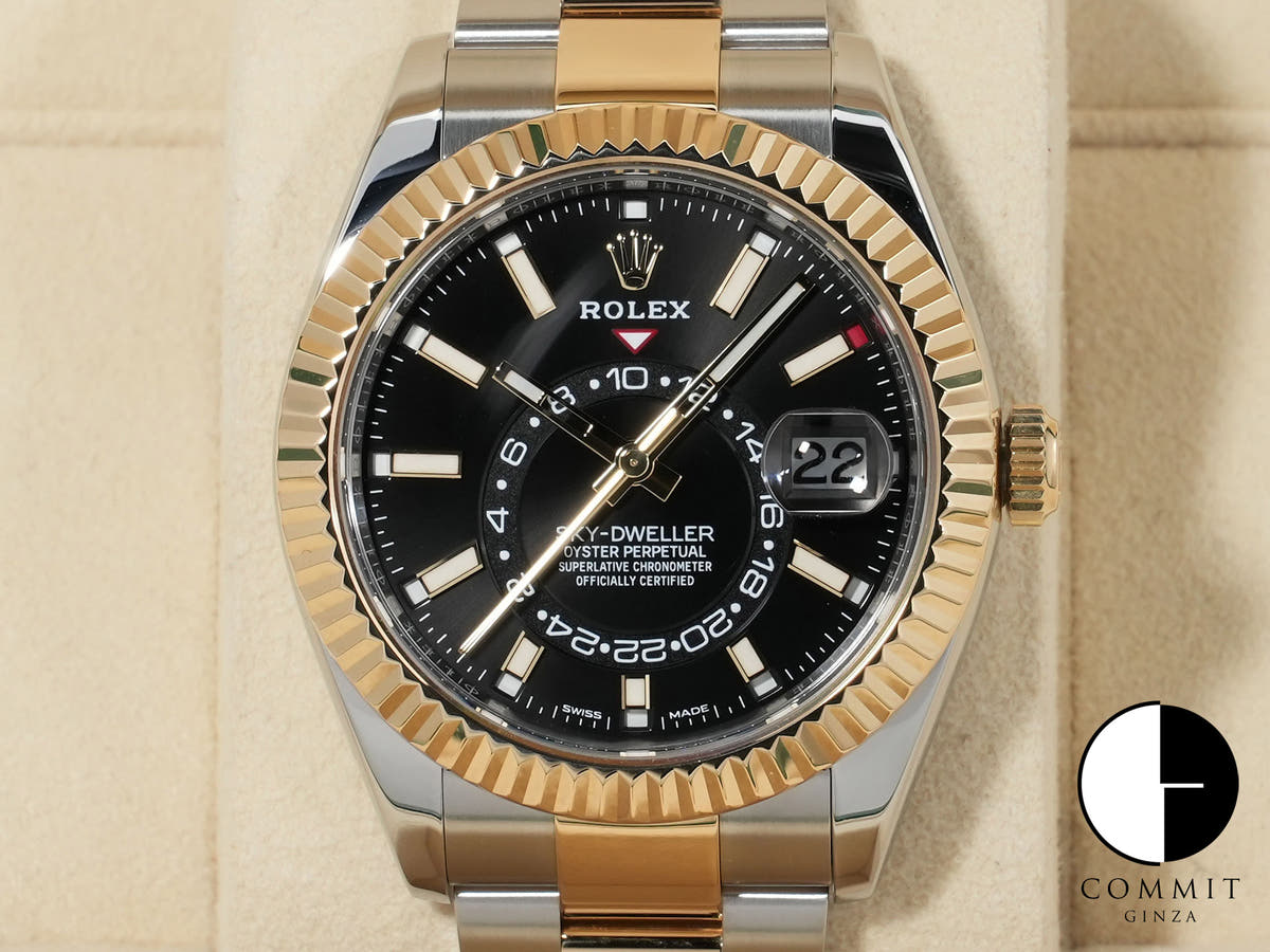 ロレックス スカイドゥエラー Ref.326933 ステンレススチール/イエローゴールド ブラック文字盤 オイスターブレスレット 美中古 jku8t4bd
