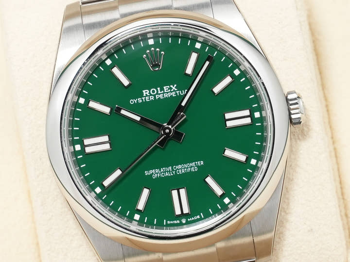 ロレックス オイスターパーペチュアル41 Ref.124300 ステンレススチール グリーン文字盤 極美品 x6vacedy