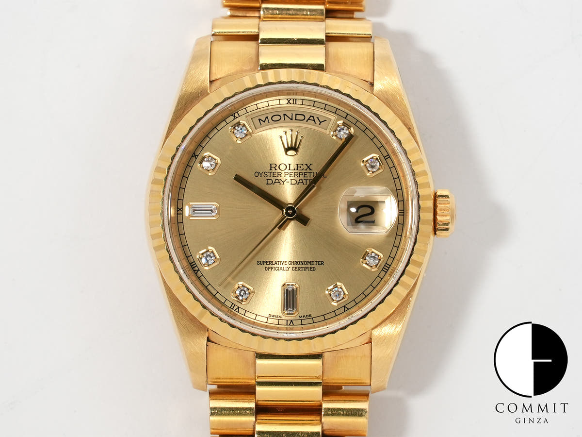 ロレックス デイデイト36 Ref.18238A イエローゴールド シャンパンx10Pダイヤ文字盤 中古 8fno4e73