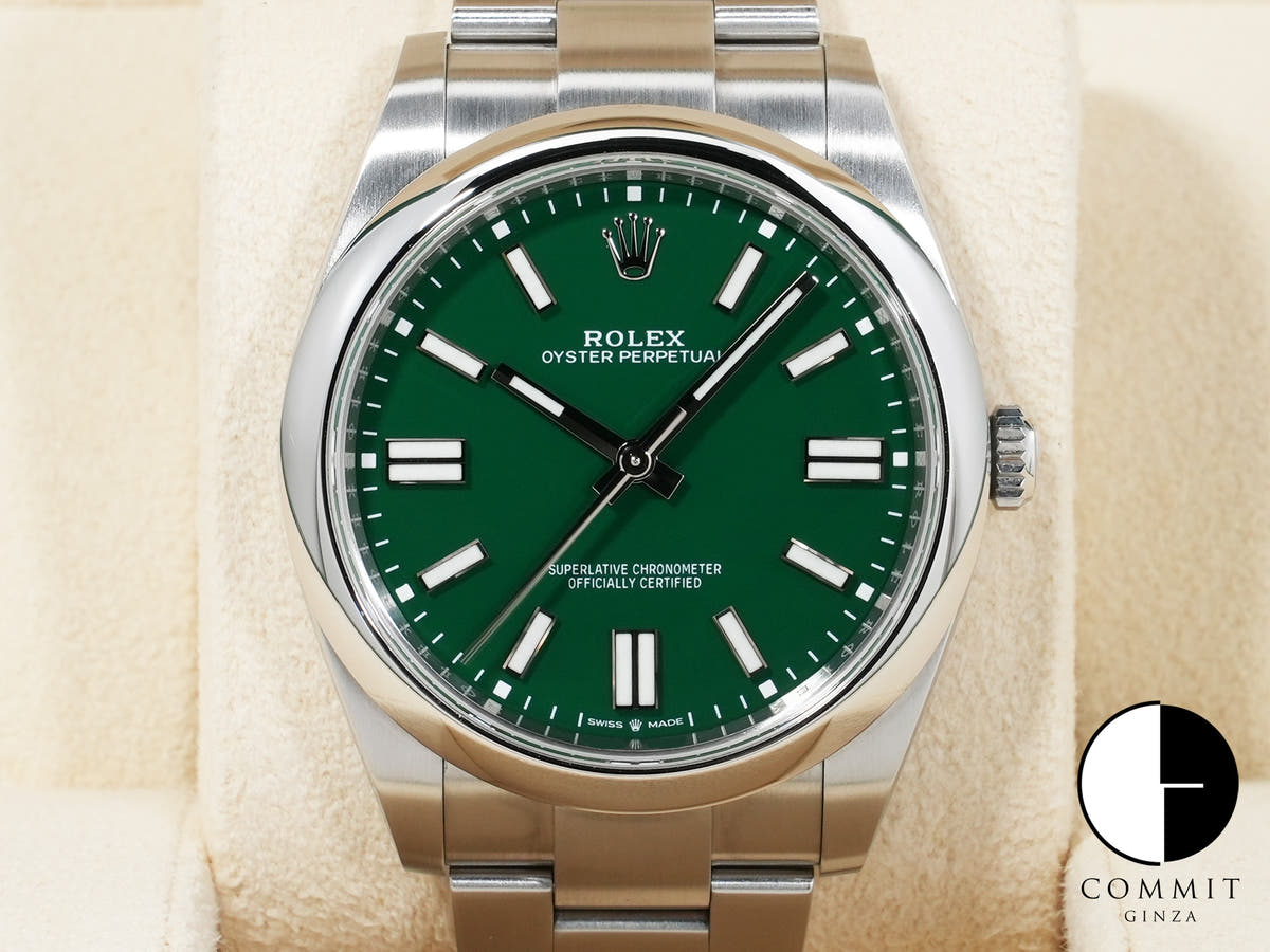 ロレックス オイスターパーペチュアル41 Ref.124300 ステンレススチール グリーン文字盤 美中古 f85iv3wh