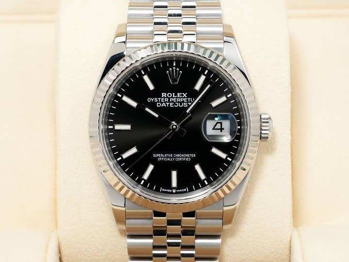 ロレックス デイトジャスト36 Ref.126234 ステンレススチール/ホワイトゴールド ブラック文字盤 ジュビリーブレスレット 中古 u4n8jhkk