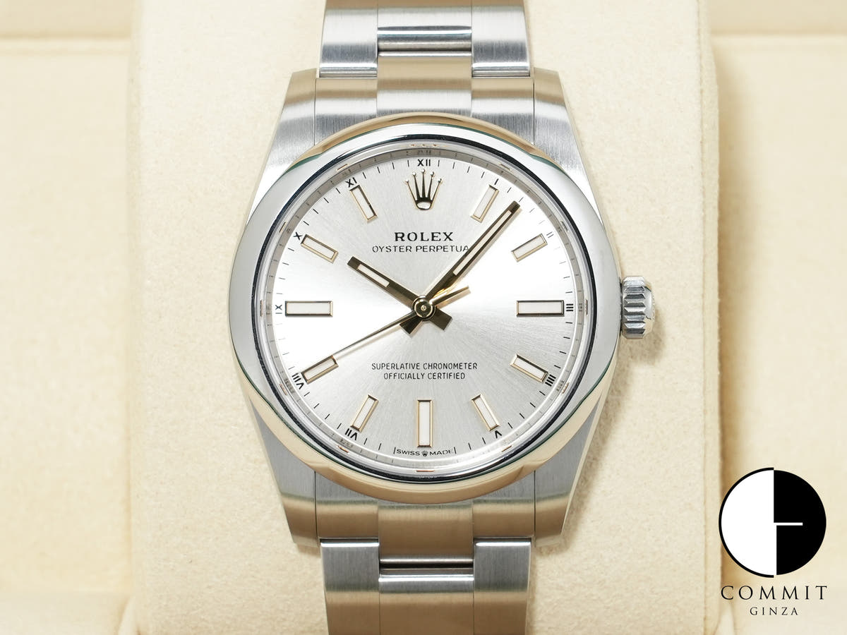 ロレックス オイスターパーペチュアル34 Ref.124200 ステンレススチール シルバー文字盤 未使用 e55i5ij7