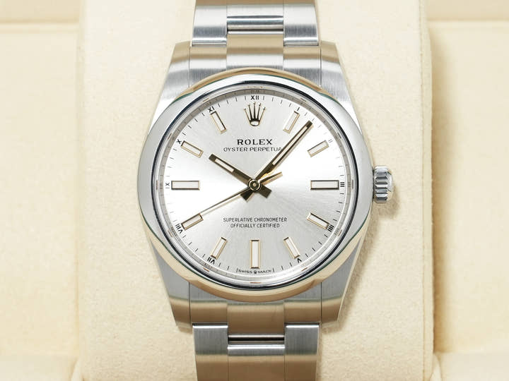 ロレックス オイスターパーペチュアル34 Ref.124200 ステンレススチール シルバー文字盤 未使用 e55i5ij7