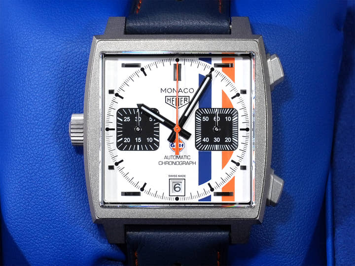 TAG Heuer Monaco Chronograph Gulf Ref. CAW218G.EB0393 Titanium White Dial Excellent Condition Pre-Owned icrtv9s2