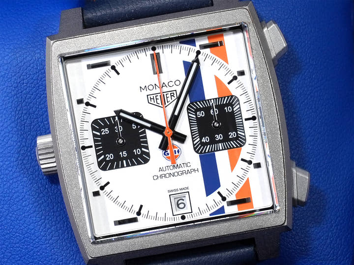 TAG Heuer Monaco Chronograph Gulf Ref. CAW218G.EB0393 Titanium White Dial Excellent Condition Pre-Owned icrtv9s2