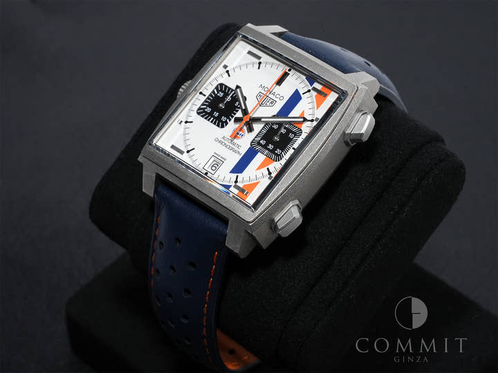 TAG Heuer Monaco Chronograph Gulf Ref. CAW218G.EB0393 Titanium White Dial Excellent Condition Pre-Owned icrtv9s2