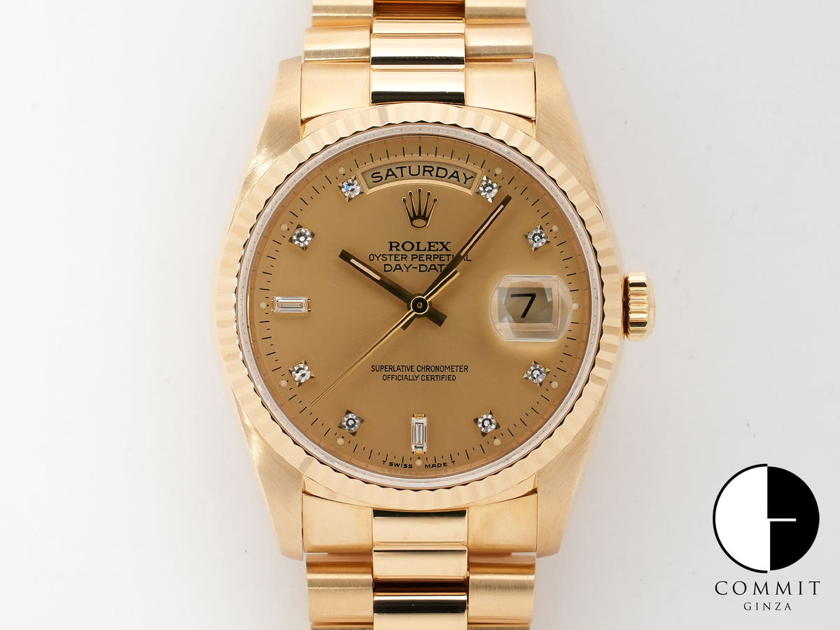 Rolex Day-Date 36 Ref. 18238A Yellow Gold Champagne with 10 Diamond Dial, Excellent Condition wz9nkvio
