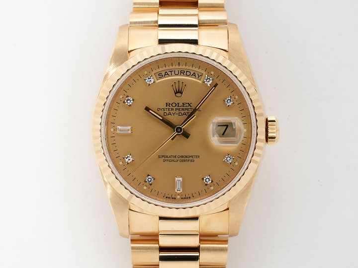 Rolex Day-Date 36 Ref. 18238A Yellow Gold Champagne with 10 Diamond Dial, Excellent Condition wz9nkvio