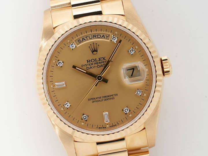 Rolex Day-Date 36 Ref. 18238A Yellow Gold Champagne with 10 Diamond Dial, Excellent Condition wz9nkvio