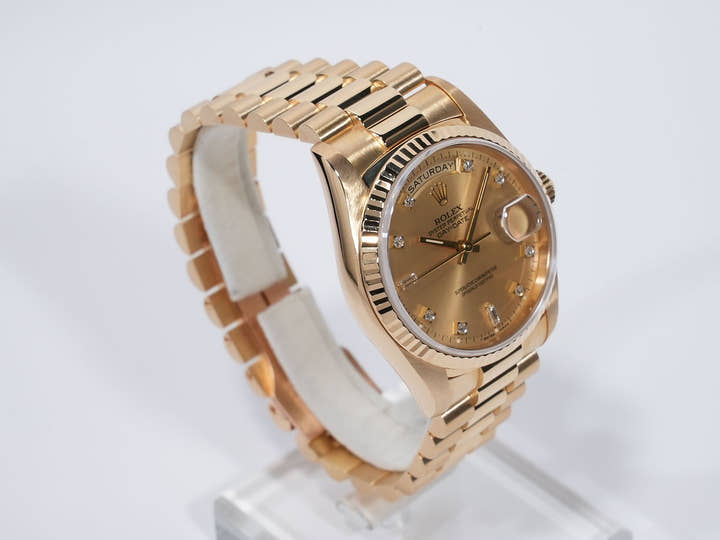 Rolex Day-Date 36 Ref. 18238A Yellow Gold Champagne with 10 Diamond Dial, Excellent Condition wz9nkvio