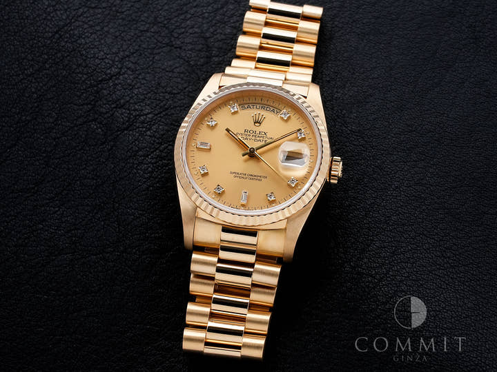 Rolex Day-Date 36 Ref. 18238A Yellow Gold Champagne with 10 Diamond Dial, Excellent Condition wz9nkvio