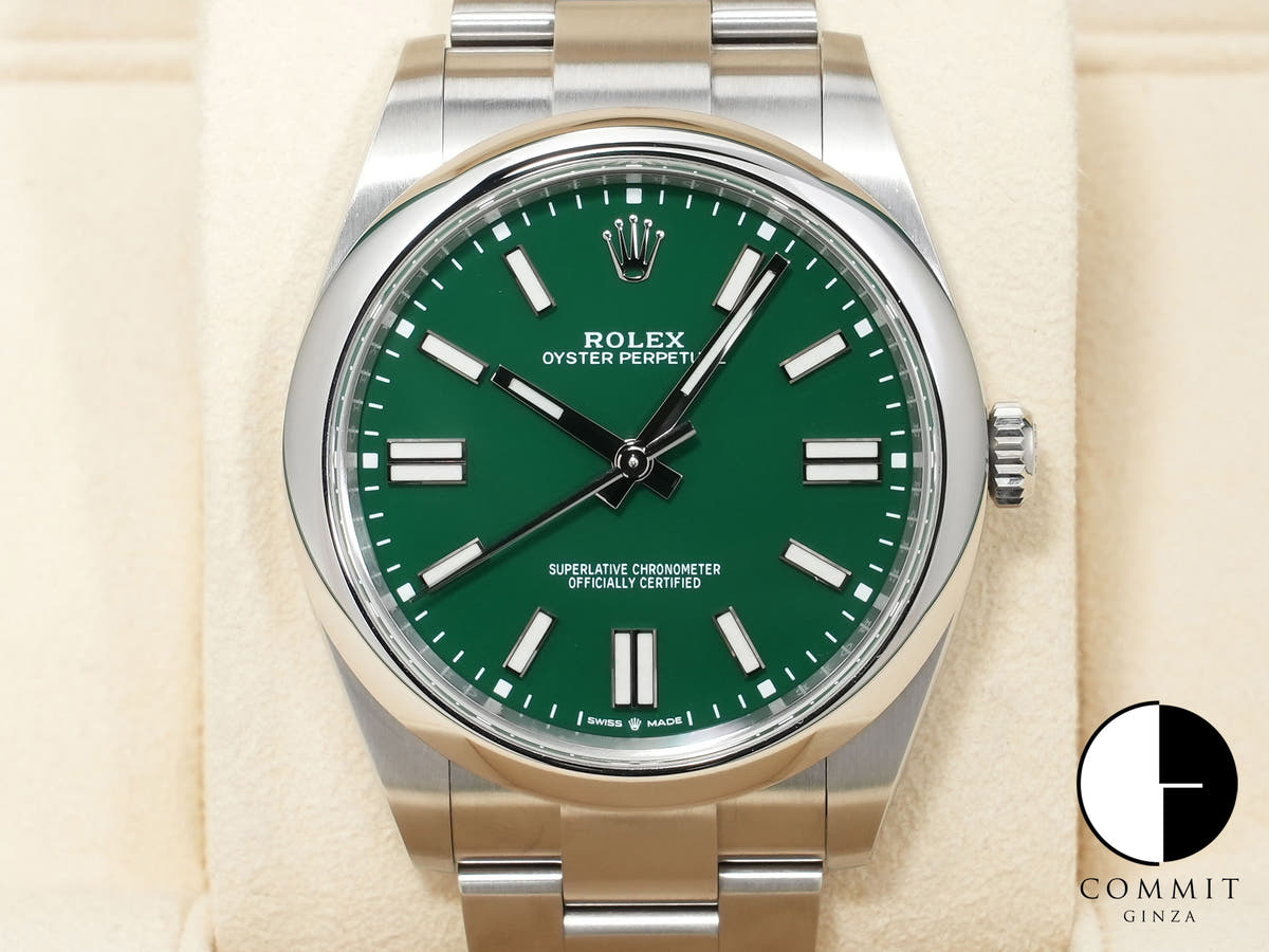 ロレックス オイスターパーペチュアル41 Ref.124300 ステンレススチール グリーン文字盤 美中古 hpakwqsg
