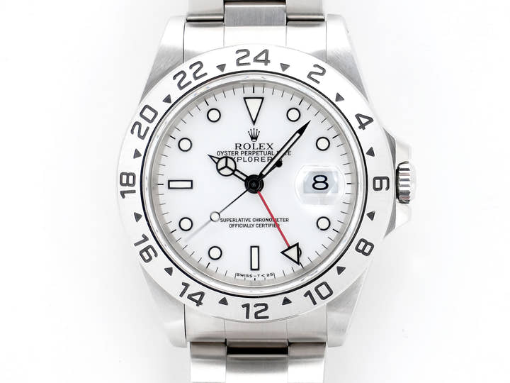 ロレックス エクスプローラーII Ref.16570 ステンレススチール ホワイト文字盤 オイスターブレスレット 中古 qka9vzyy