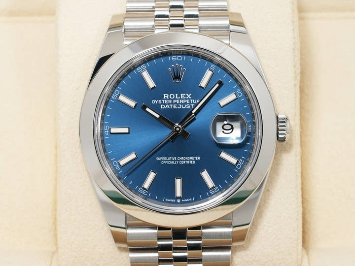 ロレックス デイトジャスト41 Ref.126300 ステンレススチール ブライトブルー文字盤 ジュビリーブレスレット 美中古 e9bv6wpi