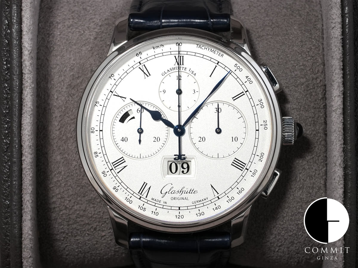 グラスヒュッテオリジナル セネタ クロノグラフ パノラマデイト Ref.1-37-01-02-03-30 プラチナ シルバー文字盤 中古 uywbou2s