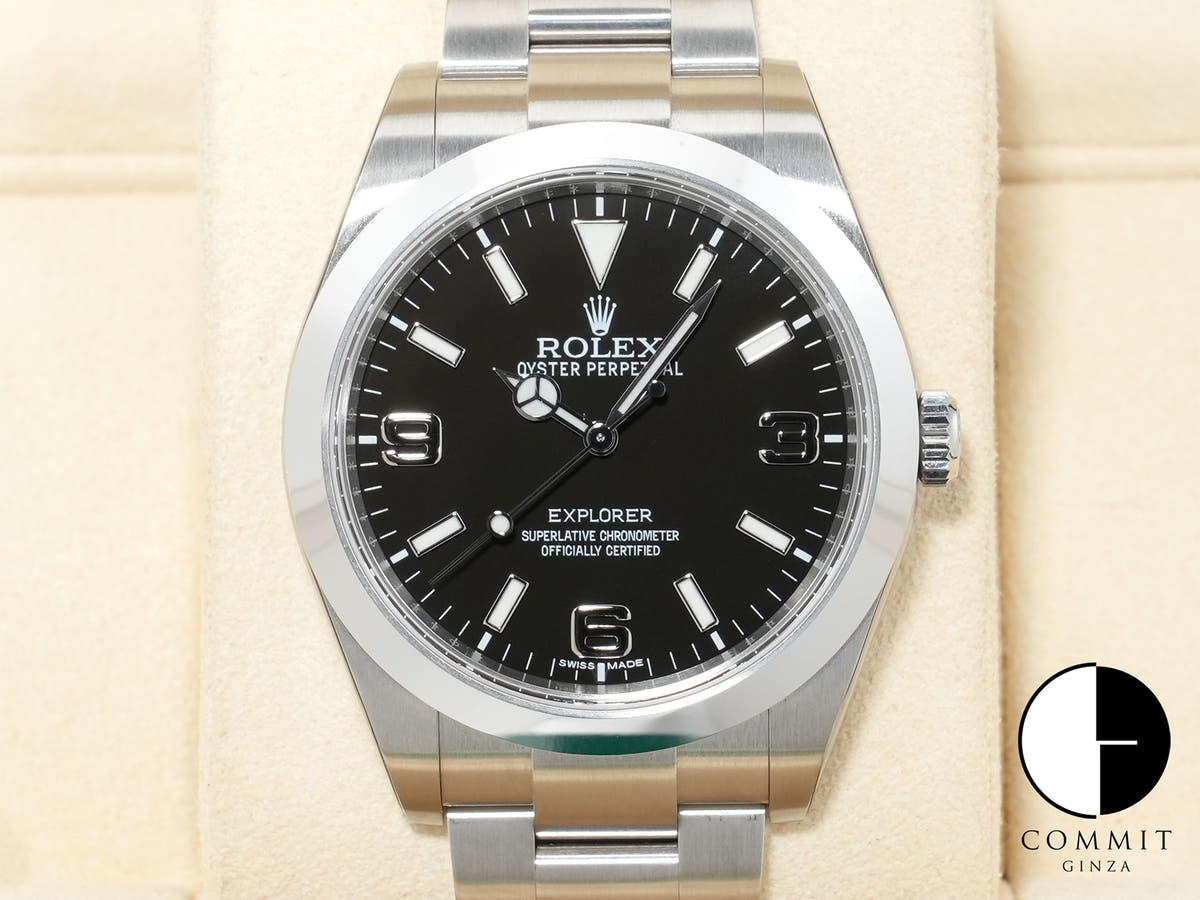 ロレックス エクスプローラーI 鏡面ブラックアウト Ref.214270 ステンレススチール ブラック文字盤 オイスターブレスレット 未使用 v3j7kw4s