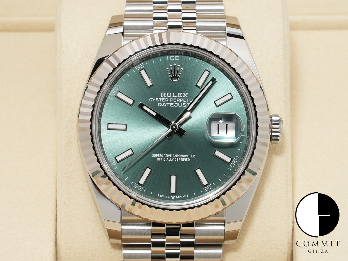 Rolex Datejust 41 Ref. 126334 Stainless Steel/White Gold Mint Green Dial Jubilee Bracelet Unused szm25xss