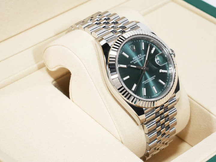 Rolex Datejust 41 Ref. 126334 Stainless Steel/White Gold Mint Green Dial Jubilee Bracelet Unused szm25xss