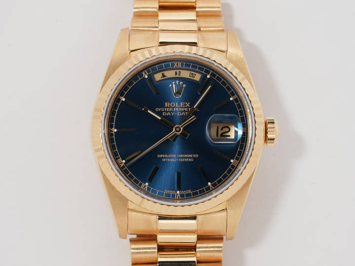 ロレックス デイデイト36 Ref.18038 イエローゴールド ブルー文字盤 中古 3efycruu