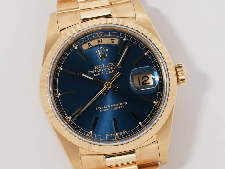 ロレックス デイデイト36 Ref.18038 イエローゴールド ブルー文字盤 中古 3efycruu