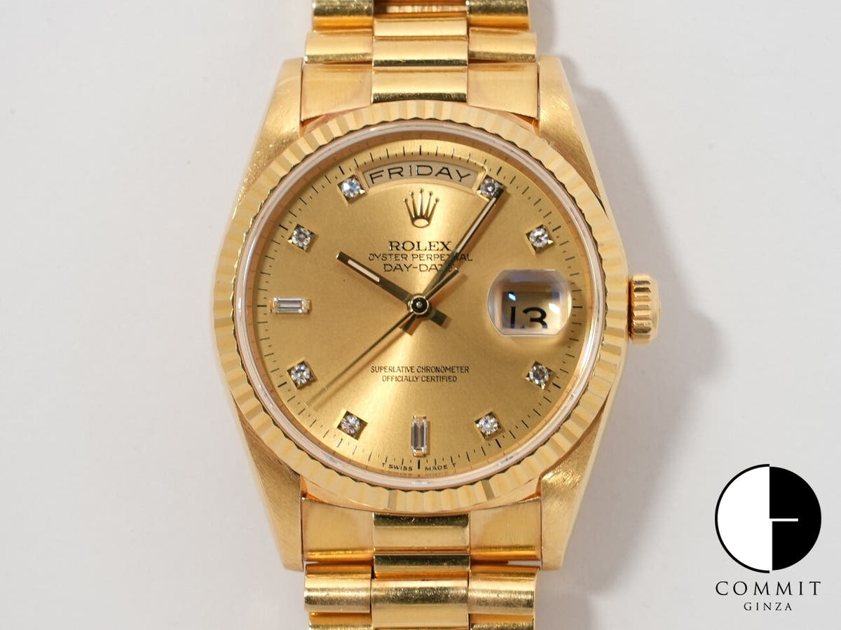 ロレックス デイデイト36 Ref.18238A イエローゴールド シャンパンx10Pダイヤ文字盤 中古 q9eppsns