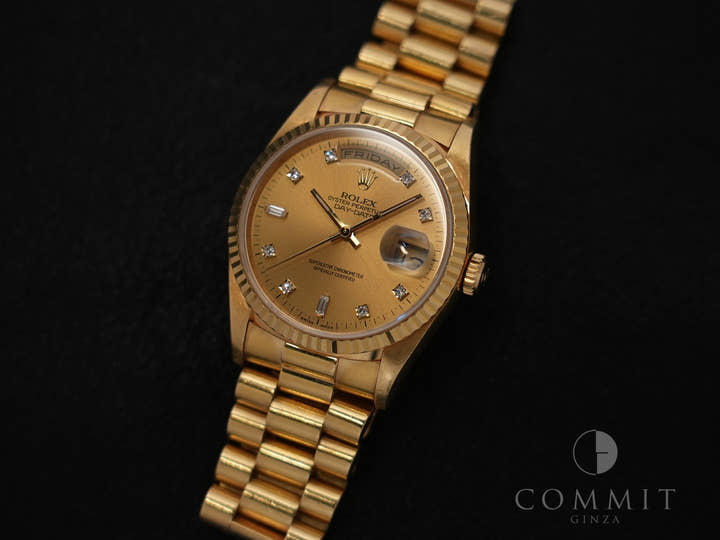 ロレックス デイデイト36 Ref.18238A イエローゴールド シャンパンx10Pダイヤ文字盤 中古 q9eppsns