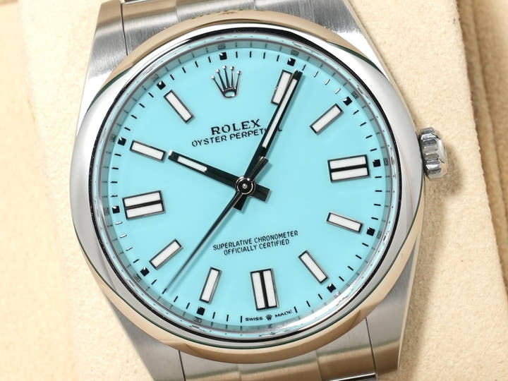 ロレックス オイスターパーペチュアル41 Ref.124300 ステンレススチール ターコイズ文字盤 美品 wycqiz63