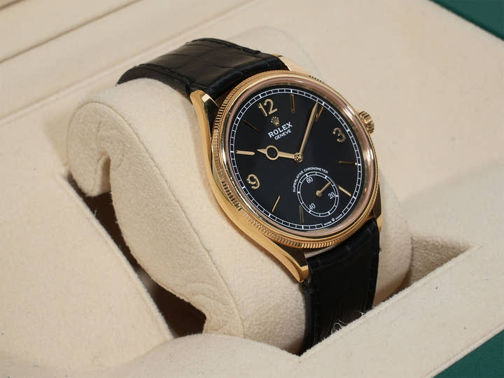 ロレックス 1908 Ref.52508 イエローゴールド ブラック文字盤 革ベルト 中古 jtz9yazw