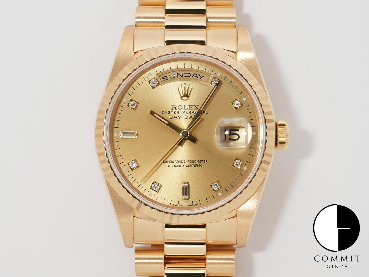 ロレックス デイデイト36 Ref.18238A イエローゴールド シャンパンx10Pダイヤ文字盤 美中古 9tf96zxz