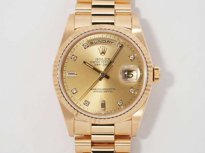 ロレックス デイデイト36 Ref.18238A イエローゴールド シャンパンx10Pダイヤ文字盤 美中古 9tf96zxz
