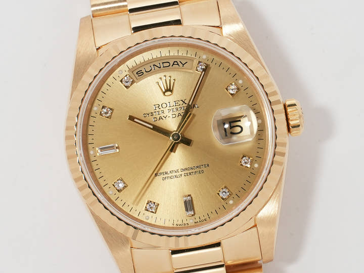 ロレックス デイデイト36 Ref.18238A イエローゴールド シャンパンx10Pダイヤ文字盤 美中古 9tf96zxz
