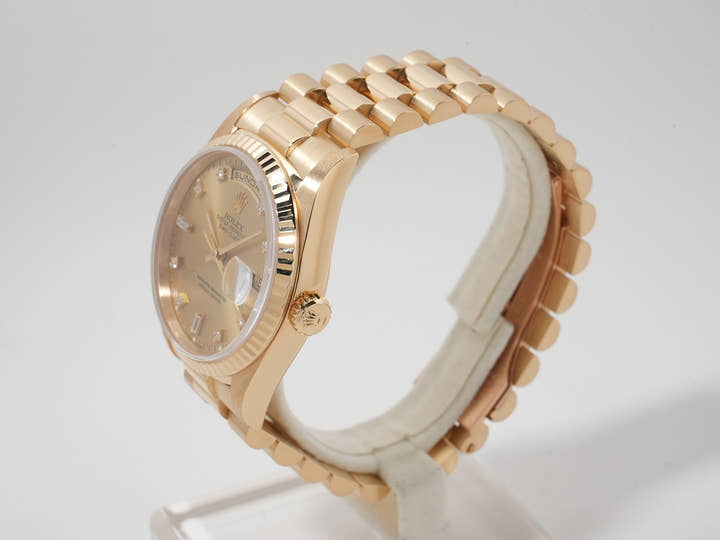 ロレックス デイデイト36 Ref.18238A イエローゴールド シャンパンx10Pダイヤ文字盤 美中古 9tf96zxz