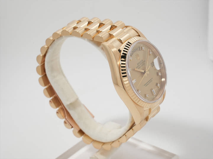 ロレックス デイデイト36 Ref.18238A イエローゴールド シャンパンx10Pダイヤ文字盤 美中古 9tf96zxz