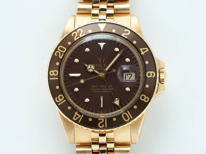 Rolex GMT Master Ref. 1675/8 Yellow Gold Brown Dial Oyster Bracelet Used auqtbwey