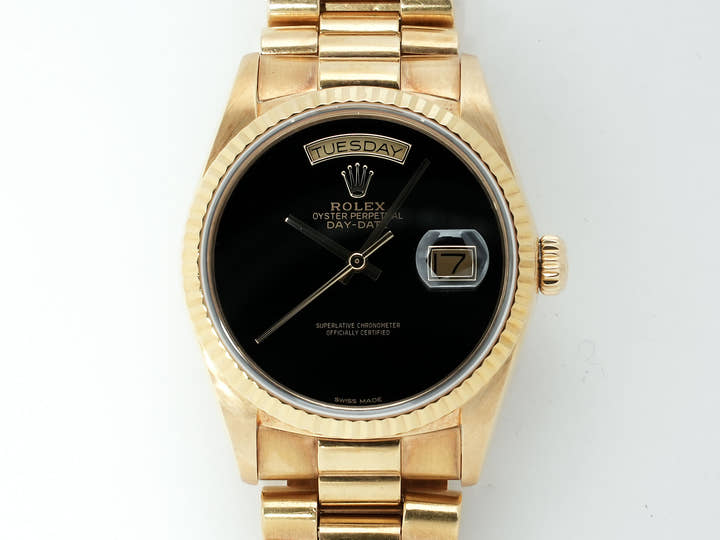 ロレックス デイデイト36 Ref.18038 イエローゴールド オニキス文字盤 中古 s8kh6b34