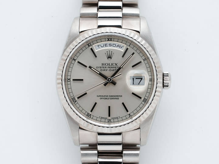 Rolex Day-Date 36 Ref. 18239 White Gold Silver Dial Used mks8p8yy