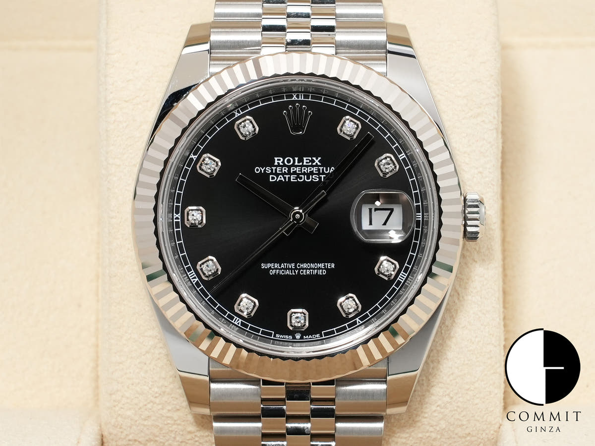 ロレックス デイトジャスト41 Ref.126334G ステンレススチール/ホワイトゴールド ブラックx10Pダイヤ文字盤 ジュビリーブレスレット 中古 xebjw2ig