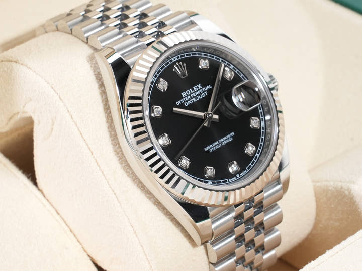 ロレックス デイトジャスト41 Ref.126334G ステンレススチール/ホワイトゴールド ブラックx10Pダイヤ文字盤 ジュビリーブレスレット 中古 xebjw2ig