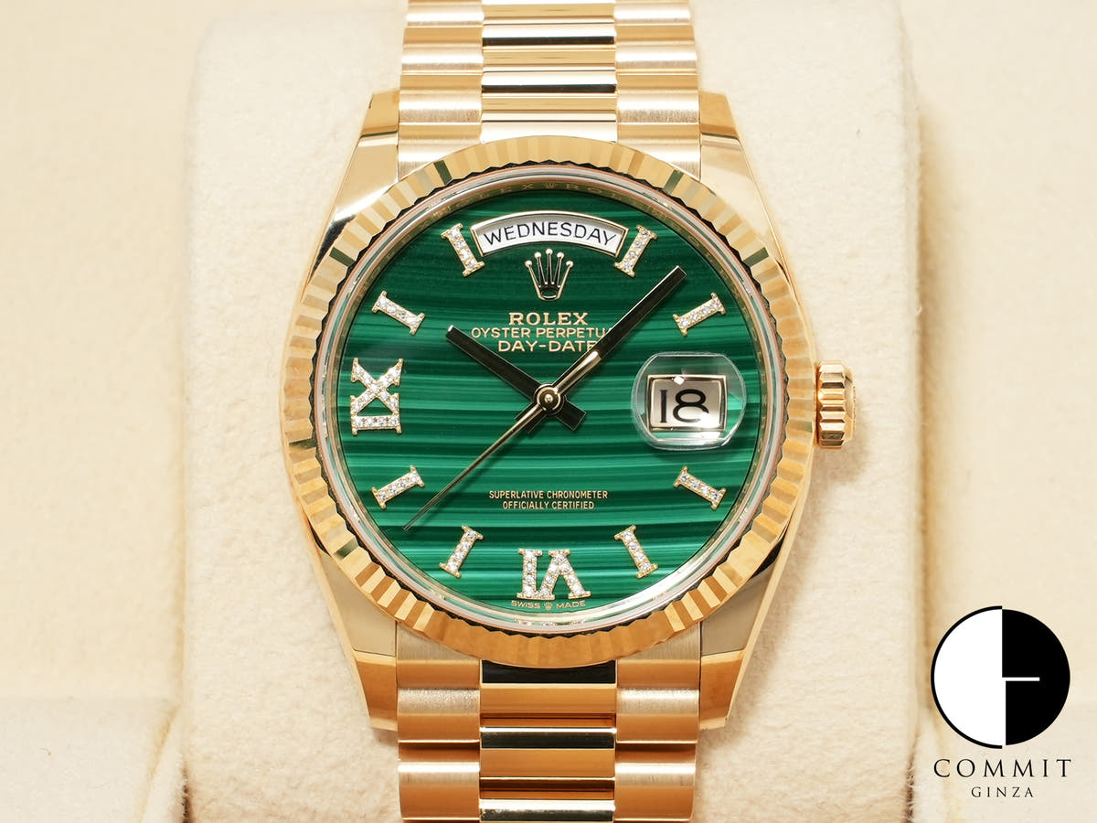 ロレックス デイデイト36 Ref.128238 イエローゴールド マラカイト文字盤 美品 ngwzzfc8