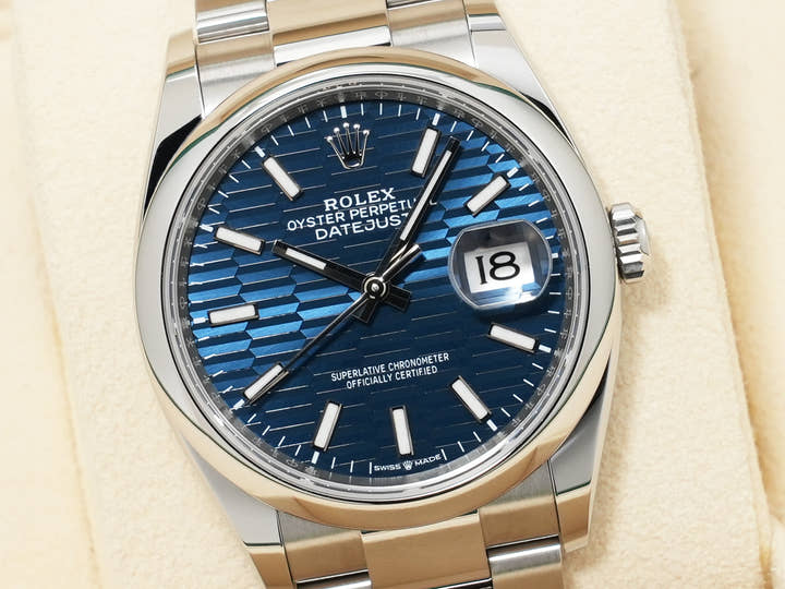 ロレックス デイトジャスト36 Ref.126200 ステンレススチール ブルー フルーテッドモチーフ文字盤 オイスターブレスレット 美中古 b9dsytet