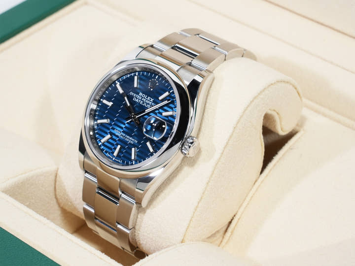 ロレックス デイトジャスト36 Ref.126200 ステンレススチール ブルー フルーテッドモチーフ文字盤 オイスターブレスレット 美中古 b9dsytet