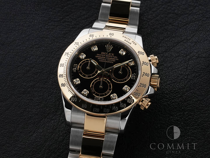 ロレックス デイトナ Ref.116523G ステンレススチール/イエローゴールド ブラックx8Pダイヤ文字盤 美中古 9vei8fvu