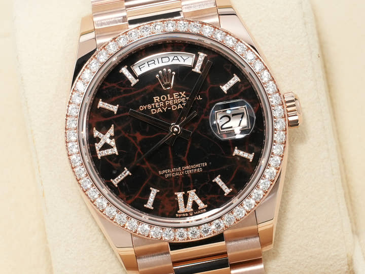 ロレックス デイデイト36 Ref.128345RBR エバーローズゴールド アイゼンキーゼル文字盤 未使用 LP6JCLAC