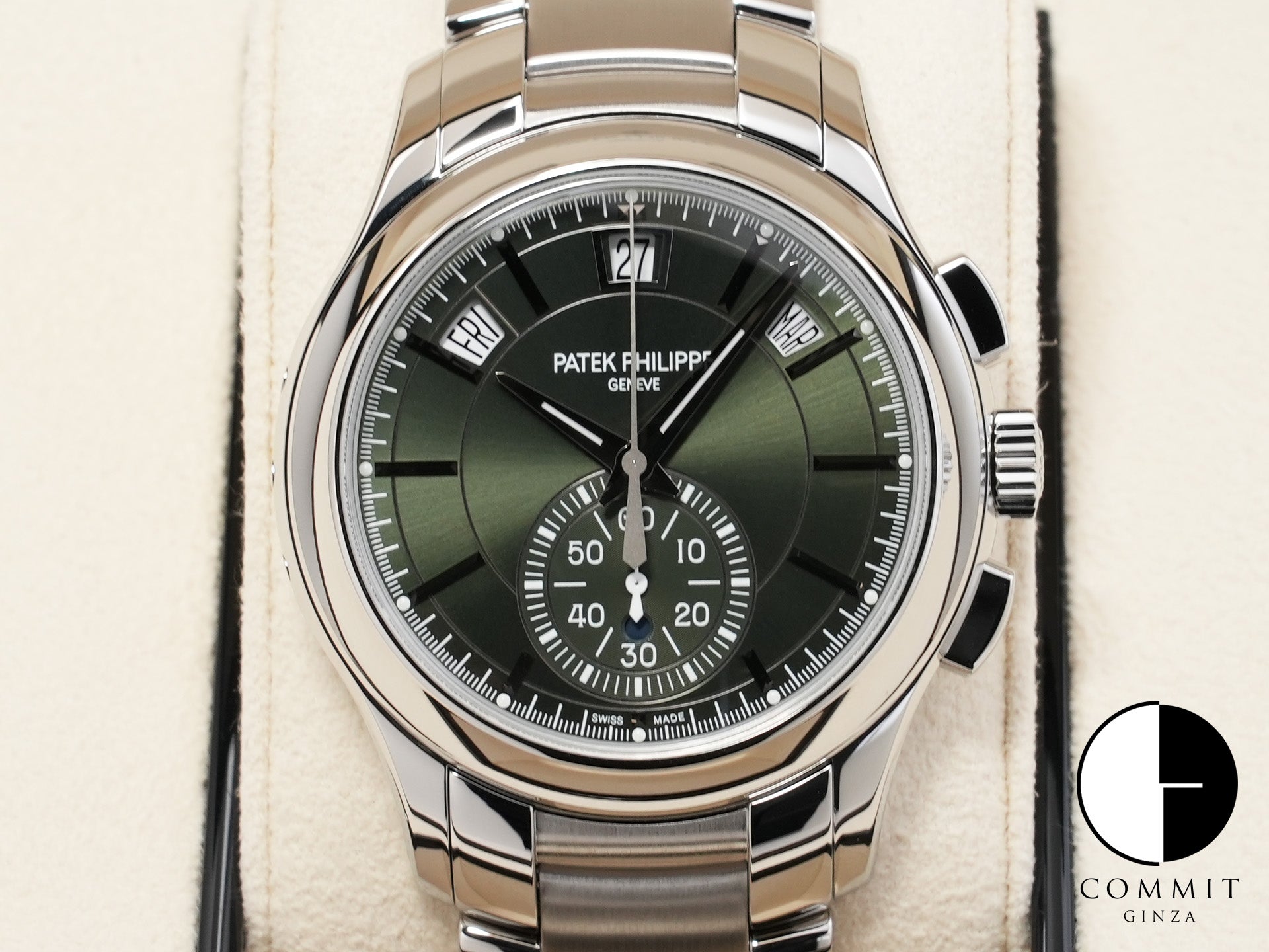 パテックフィリップ アニュアルカレンダー クロノグラフ Ref.5905/1A-001 ステンレススチール オリーブグリーン ソレイユ文字盤 未使用 he6uj65c